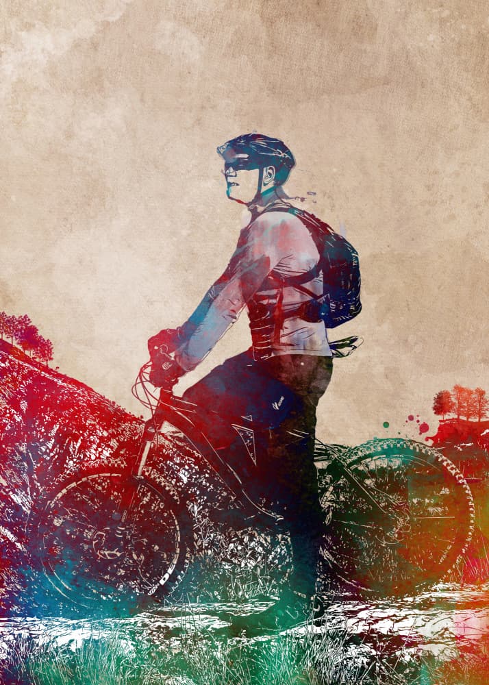 Vibrant Mountain Biker by Justyna Jaszke — canvas wall art