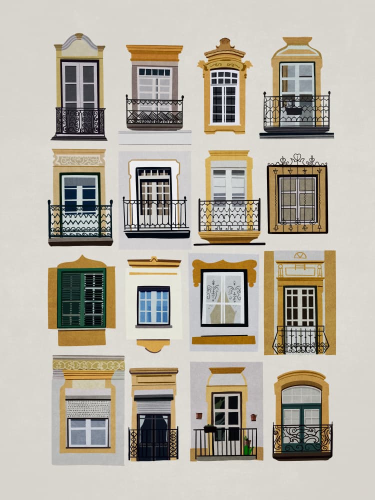 Windows of Lisbon by Emel Tunaboylu — canvas wall art