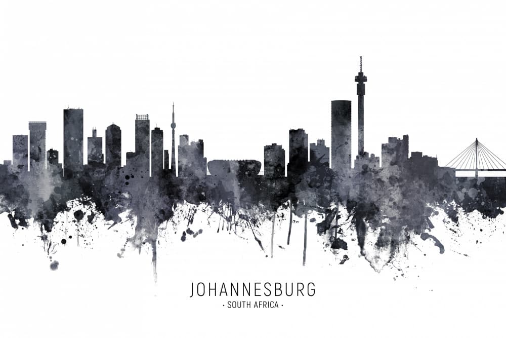 Johannesburg Skyline Watercolor by Michael Tompsett — canvas wall art