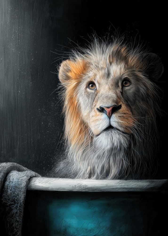 Lion Takes a Bath by Justyna Jaszke — canvas wall art