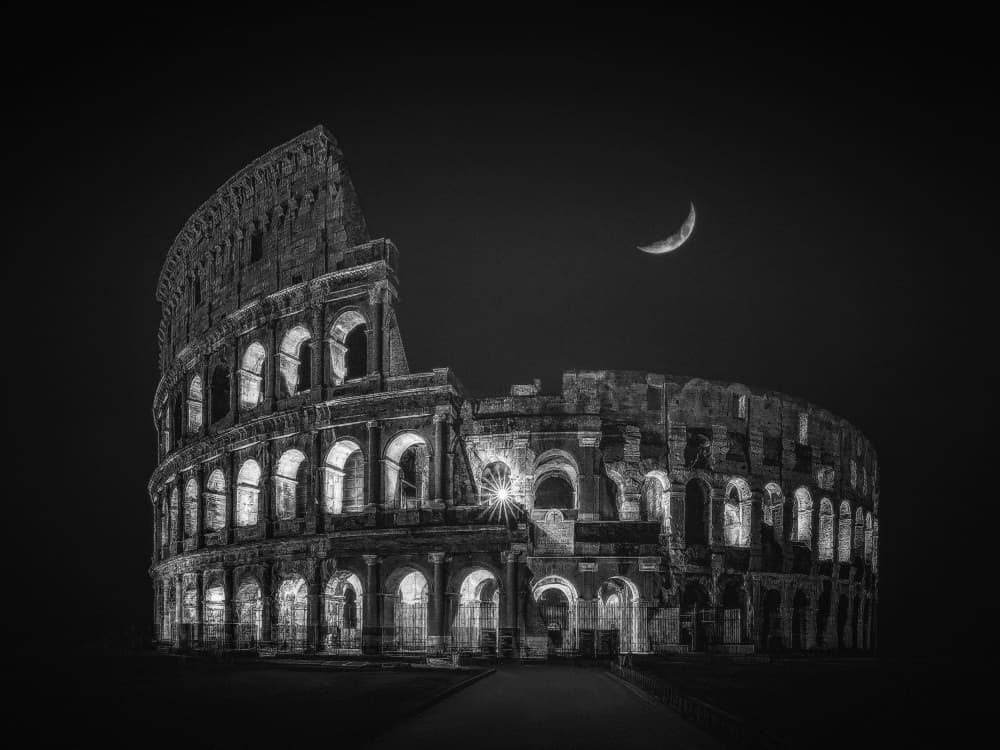Colosseum Night Moon by Nichole Chen — canvas wall art