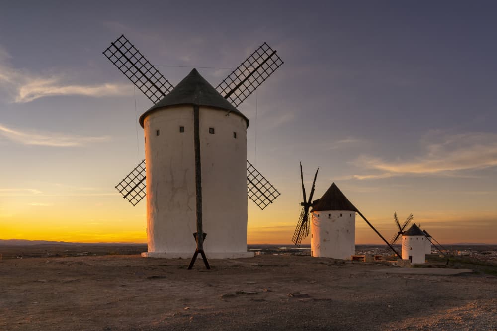 Golden Hour Windmills by JUAN CARLOS HERVÁS MARTÍNEZ — canvas wall art