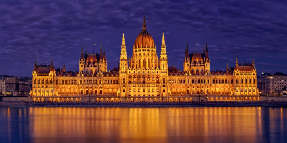 Illuminated Hungarian Parliament by Javier del Puerto Photography — canvas wall art
