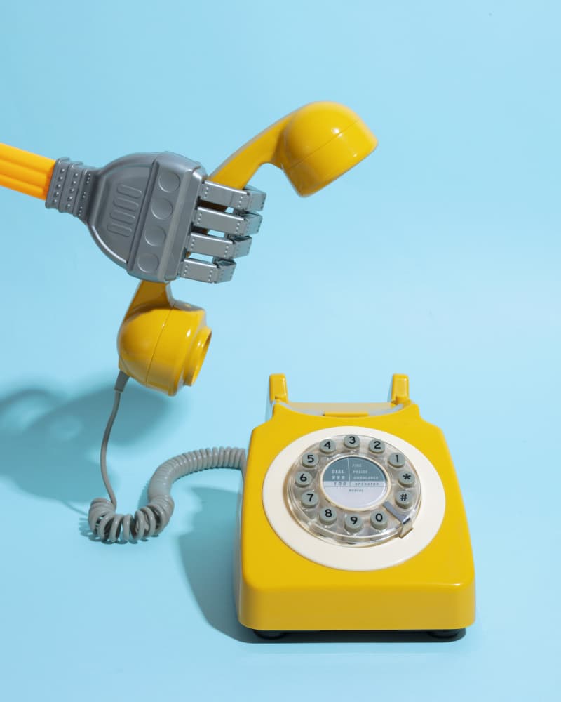 Robot Calls Retro Phone by Julia Ramiro — canvas wall art