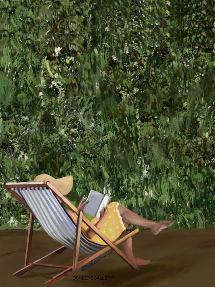 Reading In The Garden by Osheensgallery — canvas wall art