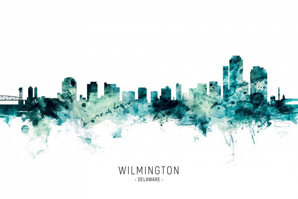 Wilmington Teal Skyline by Michael Tompsett — canvas wall art