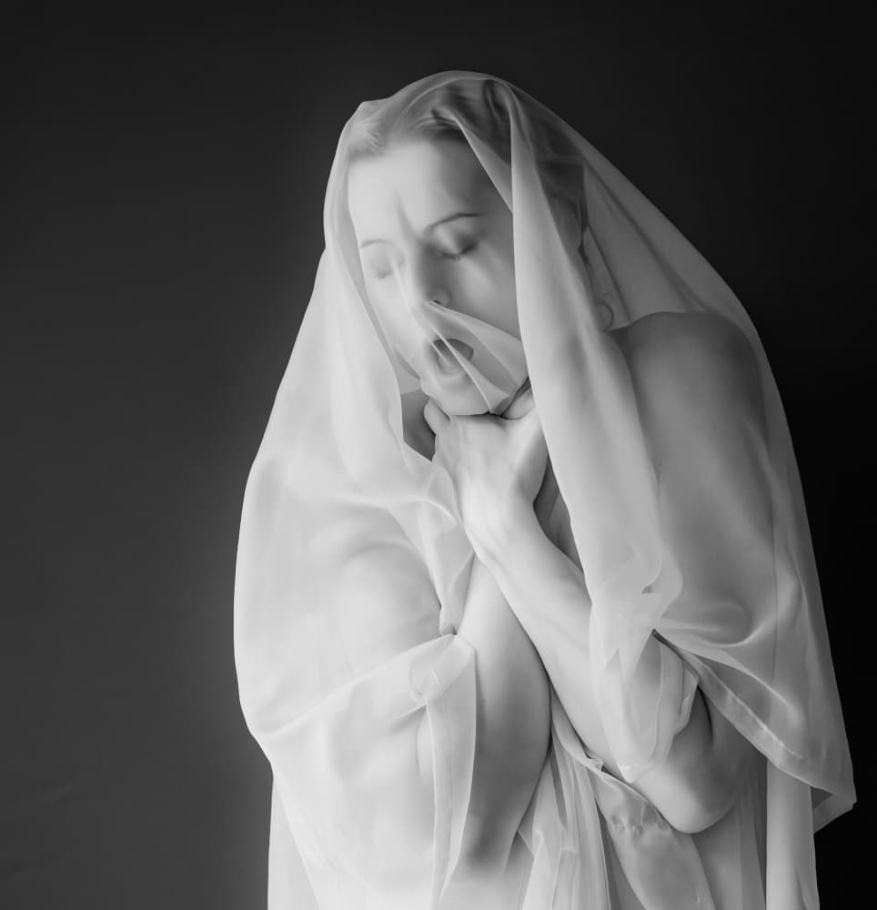 Veiled Woman's Expression by Colin Dixon — canvas wall art