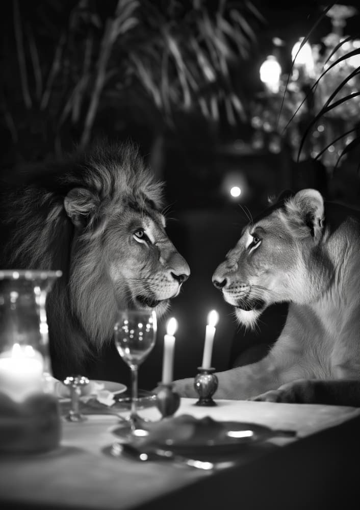 Lion’s Candlelight Dinner by Niky Rahner — canvas wall art