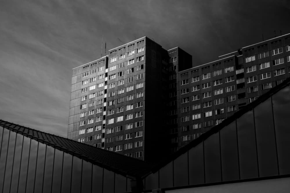 Monochrome City Geometry by Dmitrii Rabeev — canvas wall art