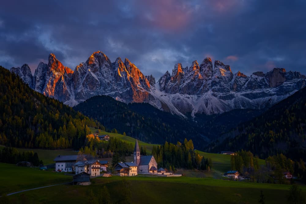 Dolomites Sunset Village by Hanping Xiao — canvas wall art