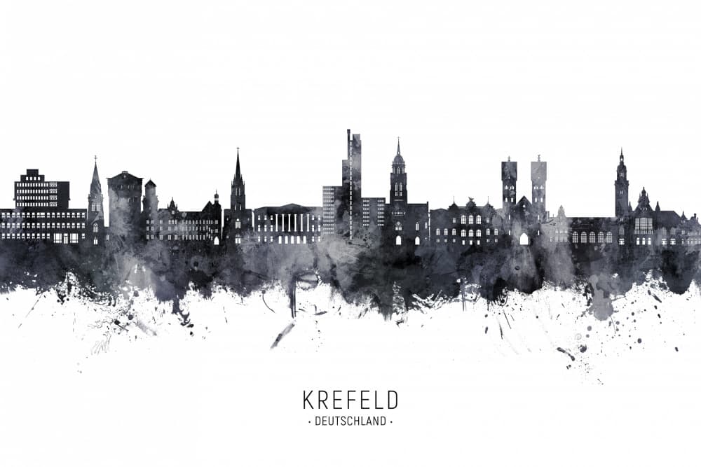 Krefeld Watercolor Skyline by Michael Tompsett — canvas wall art