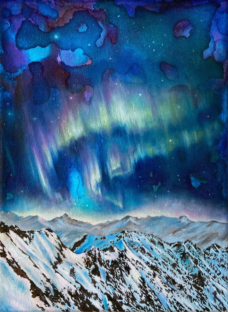 Vibrant Aurora Mountains by Anne Wölk — canvas wall art