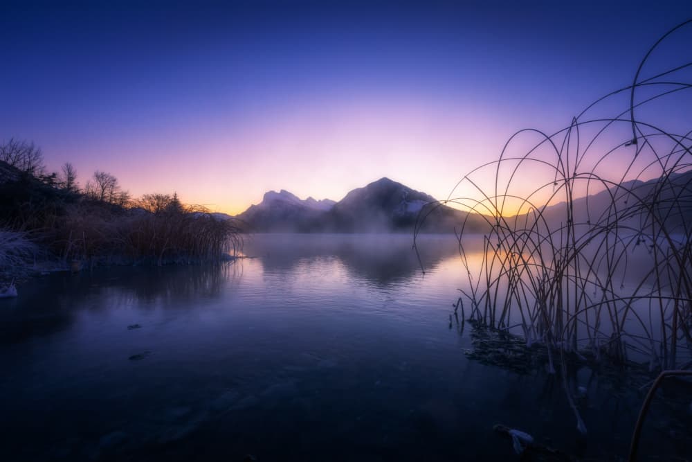 Misty Mountain Dawn by Junbo Liang — canvas wall art
