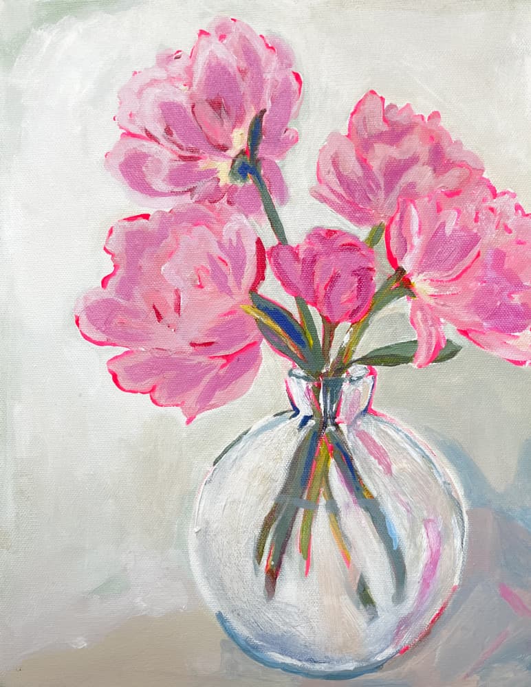 Pink Flowers Glass Vase by Madison Phipps — canvas wall art