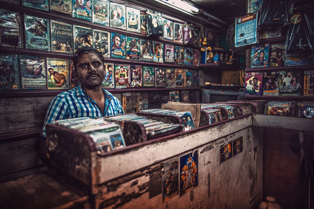 Old Indian Movie Store by Marco Tagliarino — canvas wall art