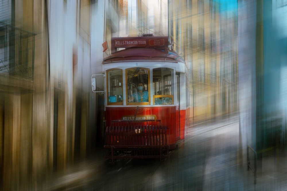 Moving Red Tram by Dieter Reichelt — canvas wall art