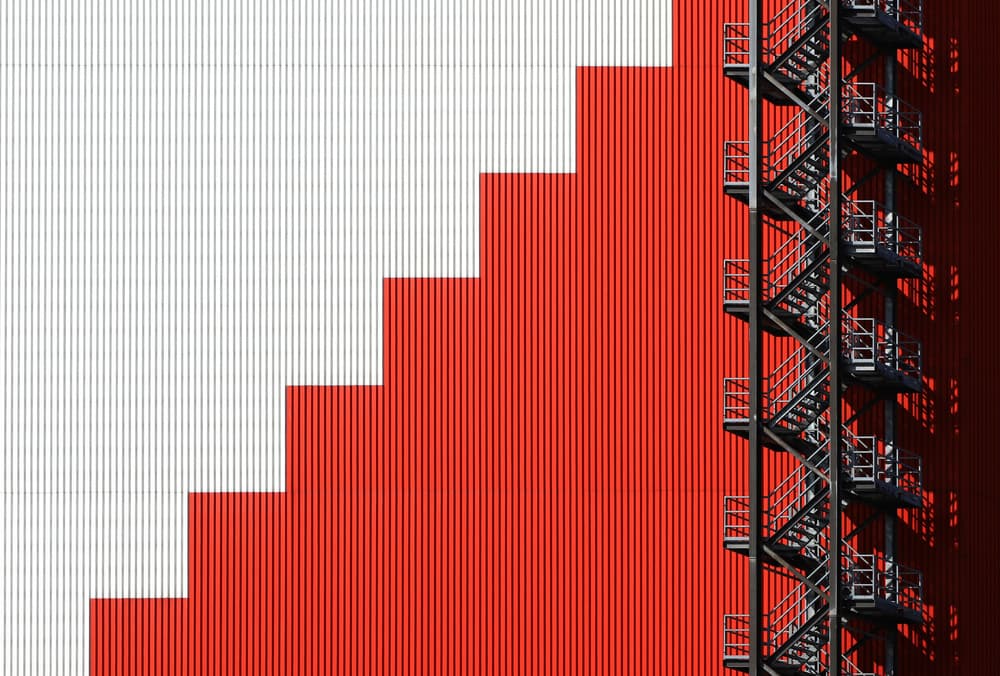 Red and White Staircase by Hans-Wolfgang Hawerkamp — canvas wall art