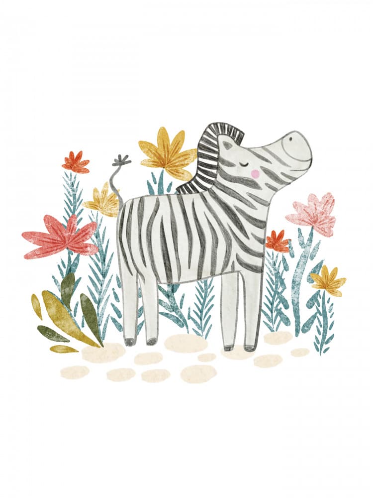 Happy Zebra In Bloom by Nikita Jariwala — canvas wall art