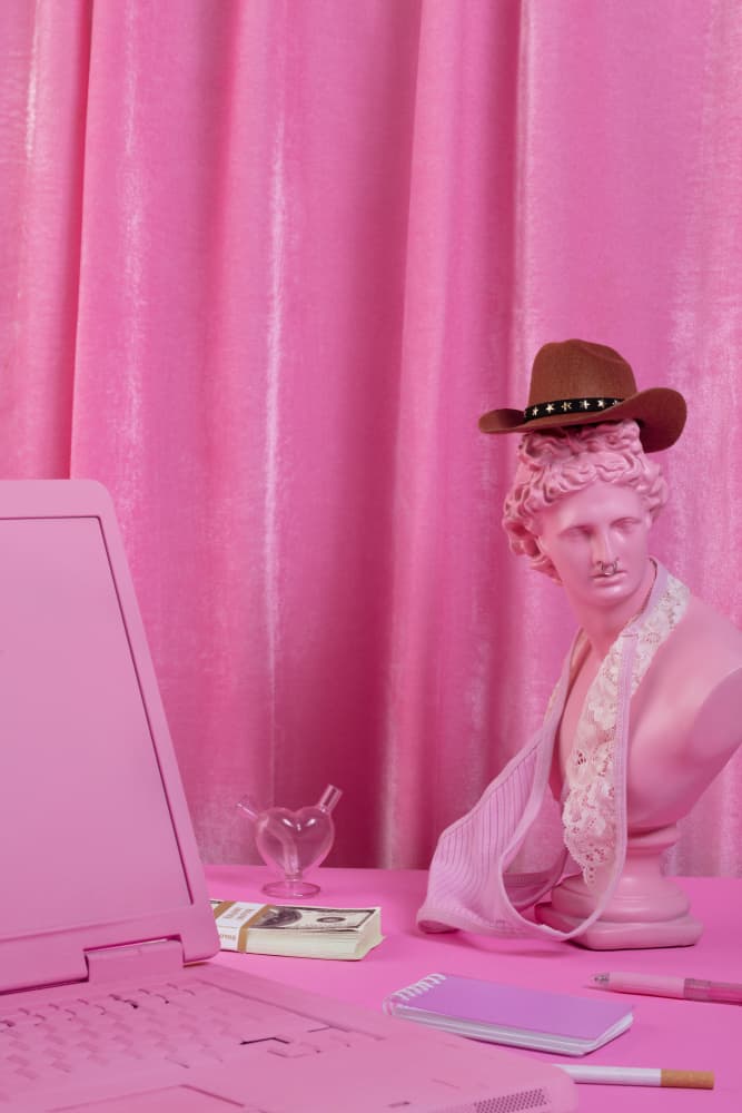 Pink Bust Cowboy Hat by Julia Ramiro — canvas wall art