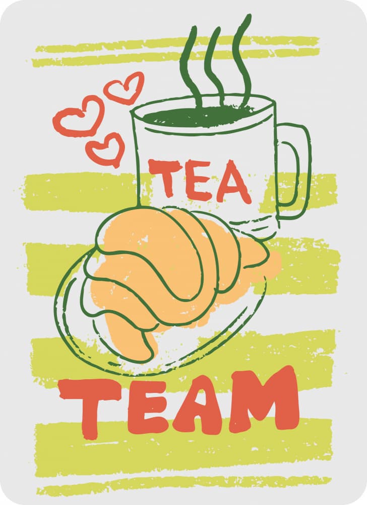 Tea Croissant Team Love by Marika Barsrsind — canvas wall art