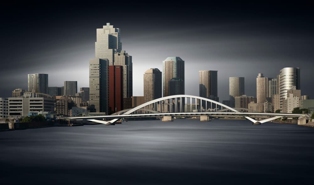Sleek Cityscape Bridge by Shuchuan Liu — canvas wall art