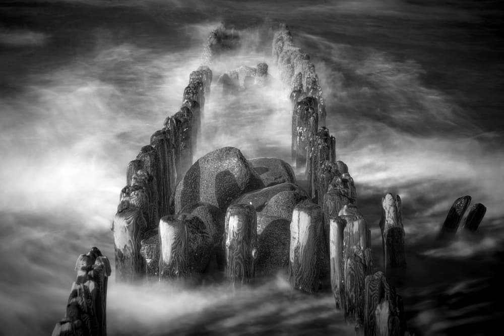 Long Exposure Ocean Posts by Bodo Balzer — canvas wall art