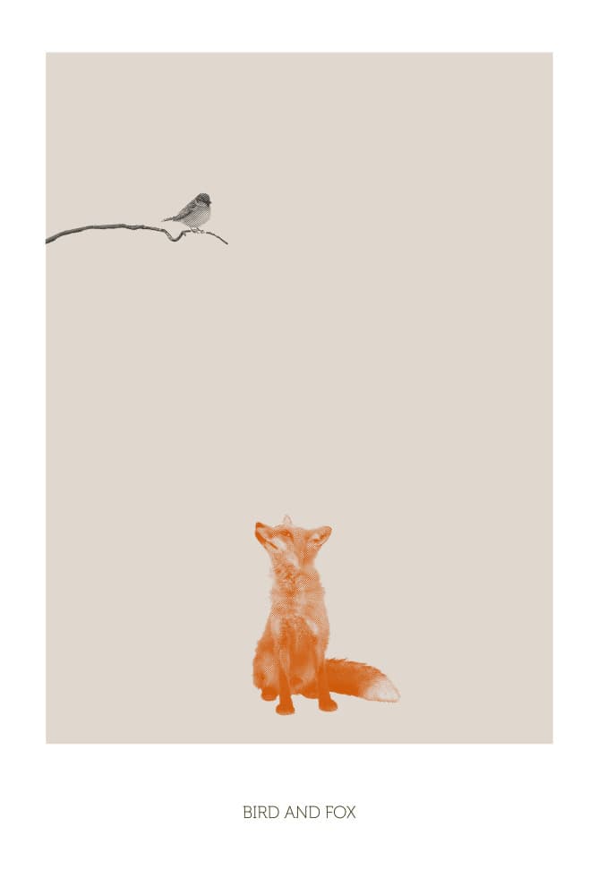 Fox Watches Bird by Sarah Bühler — canvas wall art