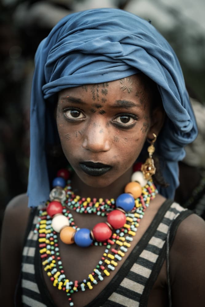 Captivating Blue Headwrap Portrait by Trevor Cole — canvas wall art