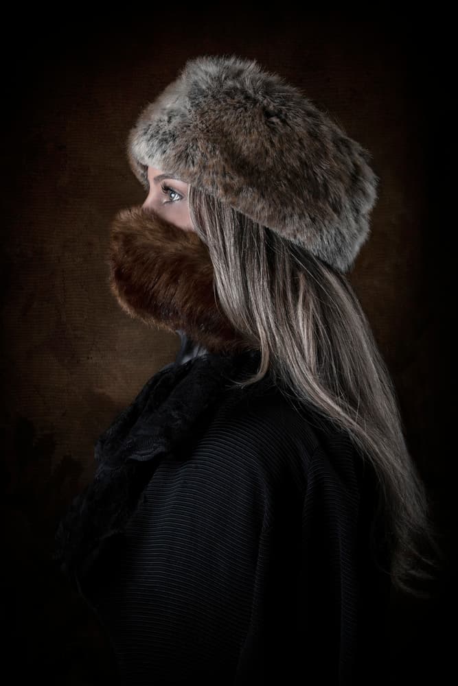 Elegant Fur Hat Portrait by Carola Kayen-Mouthaan — canvas wall art