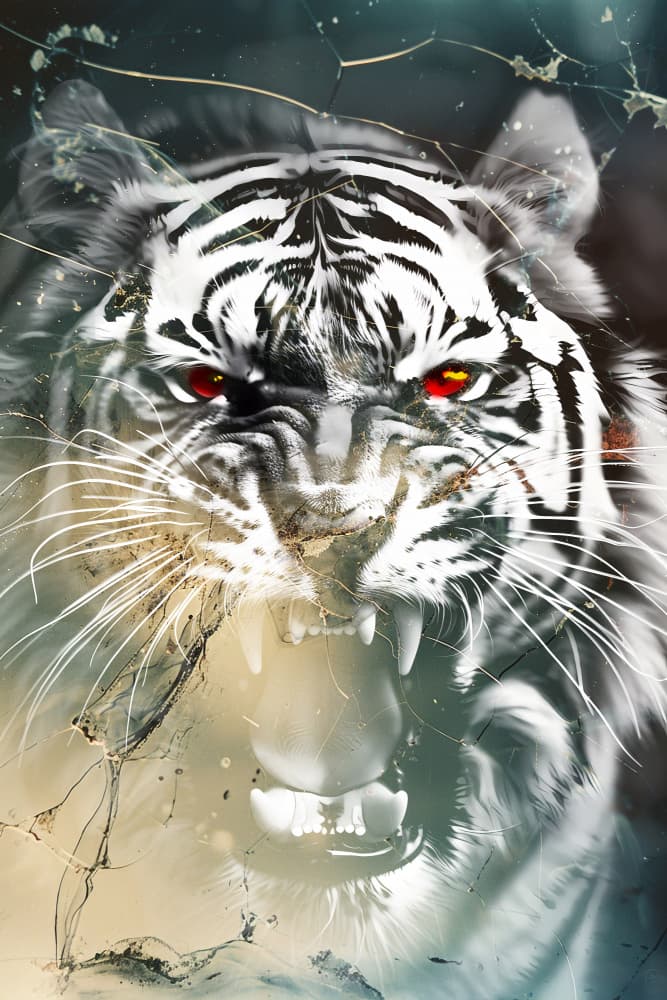 Fierce White Tiger Roar by Rafal Kulik — canvas wall art