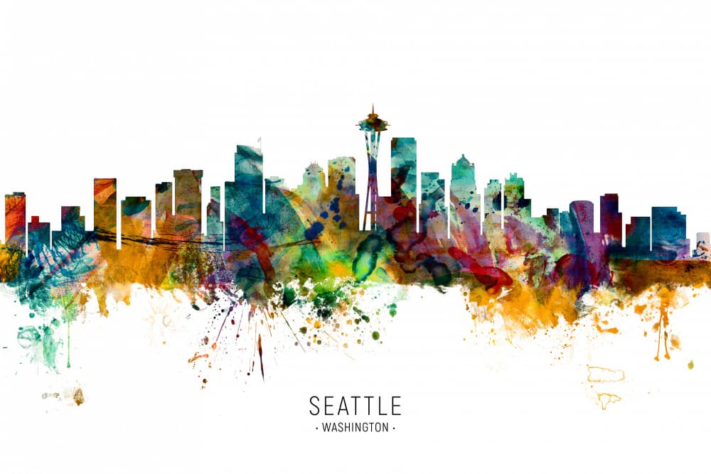Vibrant Seattle Skyline by Michael Tompsett — canvas wall art