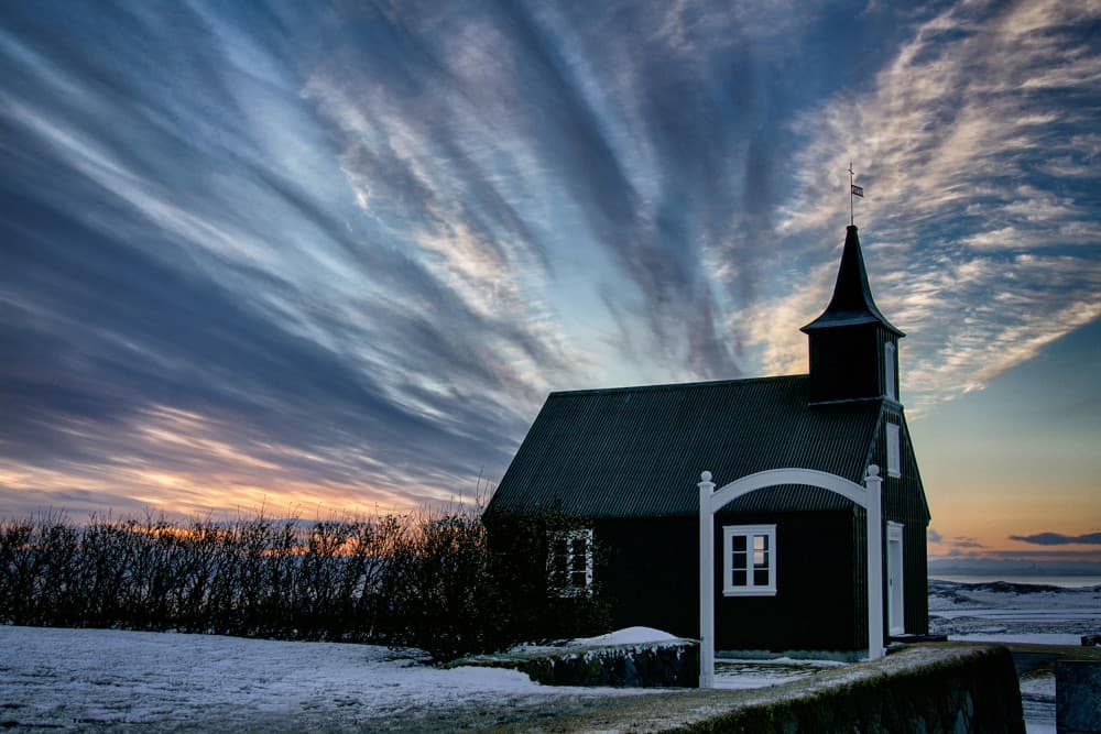 Black Church Winter Sky by Þorsteinn H. Ingibergsson — canvas wall art
