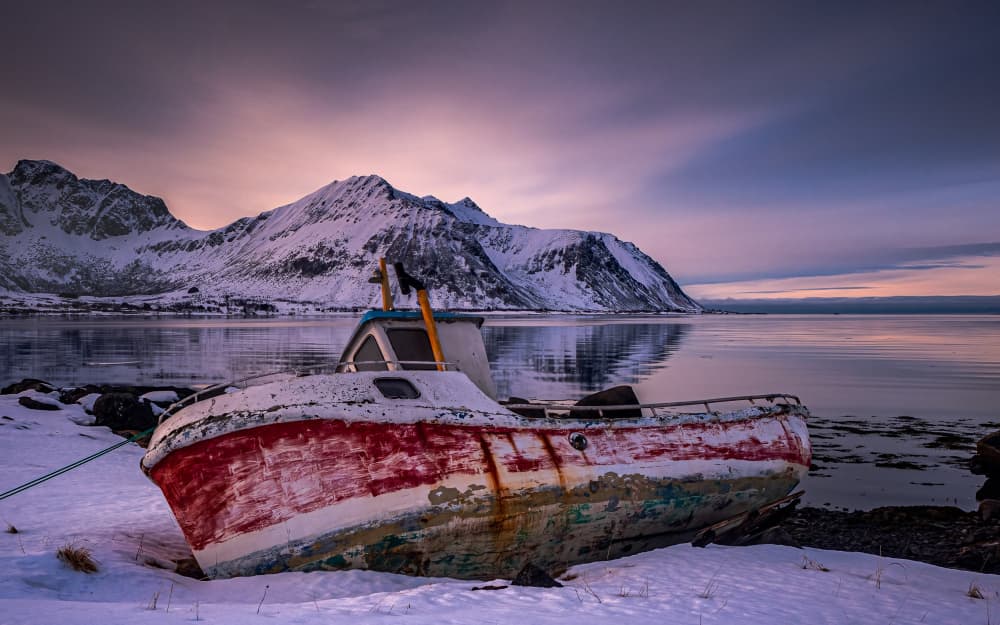 Weathered Boat Winter Coast by Henk Goossens — canvas wall art