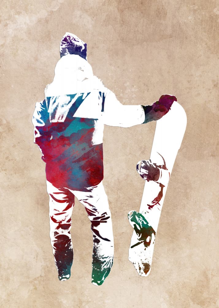 Vibrant Watercolor Snowboarder by Justyna Jaszke — canvas wall art