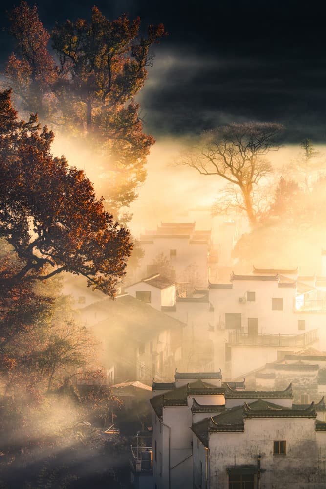 Misty Mountain Village by Yuan Cui — canvas wall art