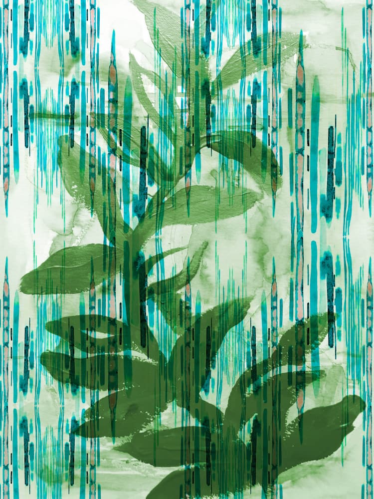 Botanical Teal Stripes by Gemma Bardot — canvas wall art