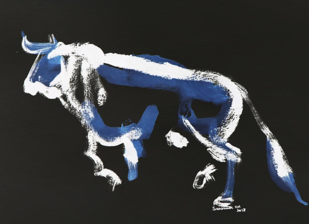 Dynamic Blue Bull by Santhosh ch — canvas wall art