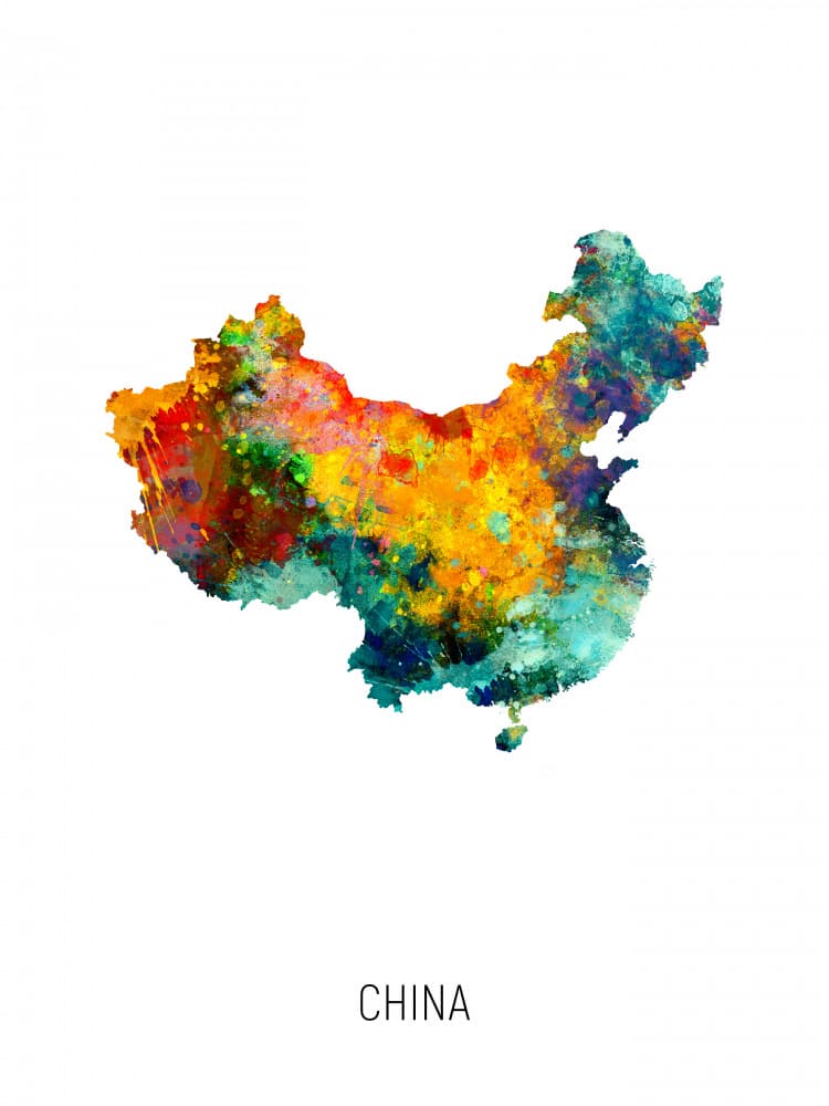 Vibrant China Map by Michael Tompsett — canvas wall art