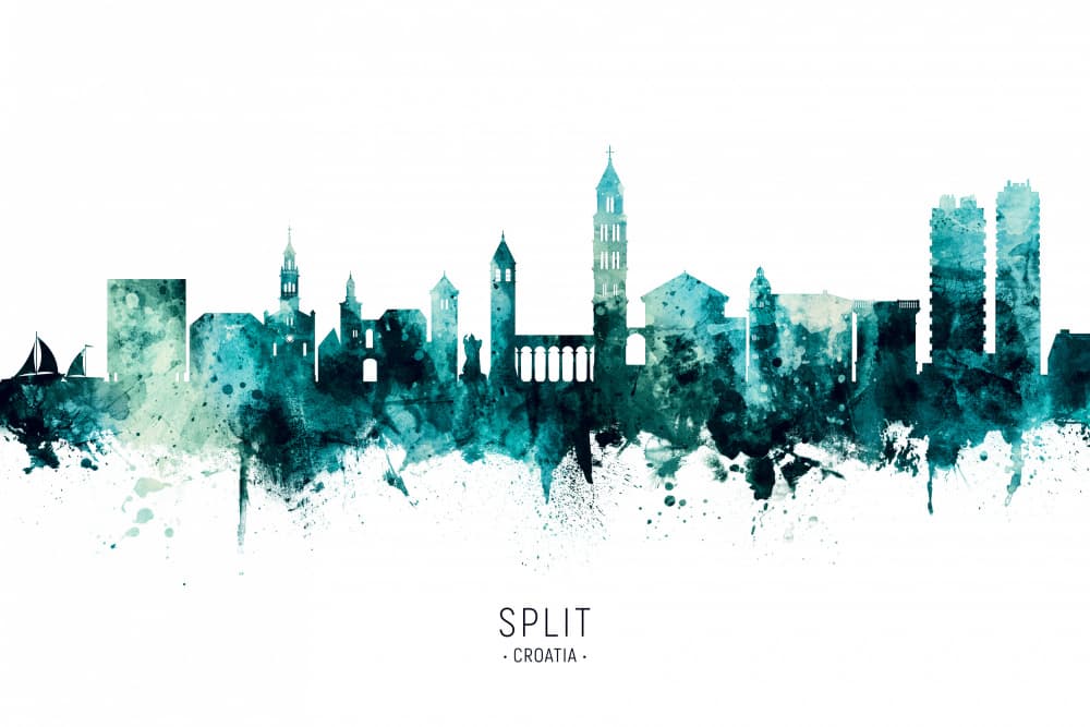 Watercolor Split Cityscape by Michael Tompsett — canvas wall art