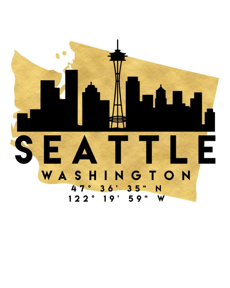 Seattle Gold Skyline by Emiliano Deificus — canvas wall art