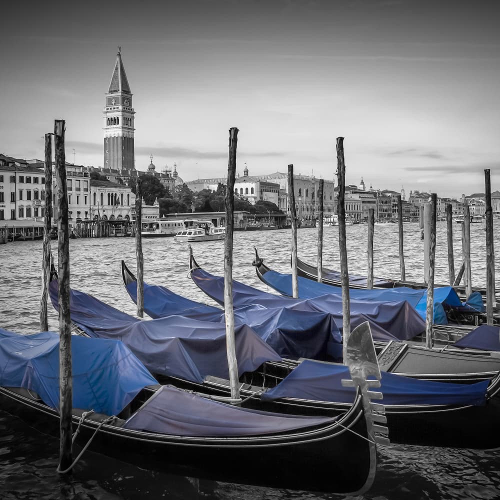 Blue Gondolas Venice by Melanie Viola — canvas wall art