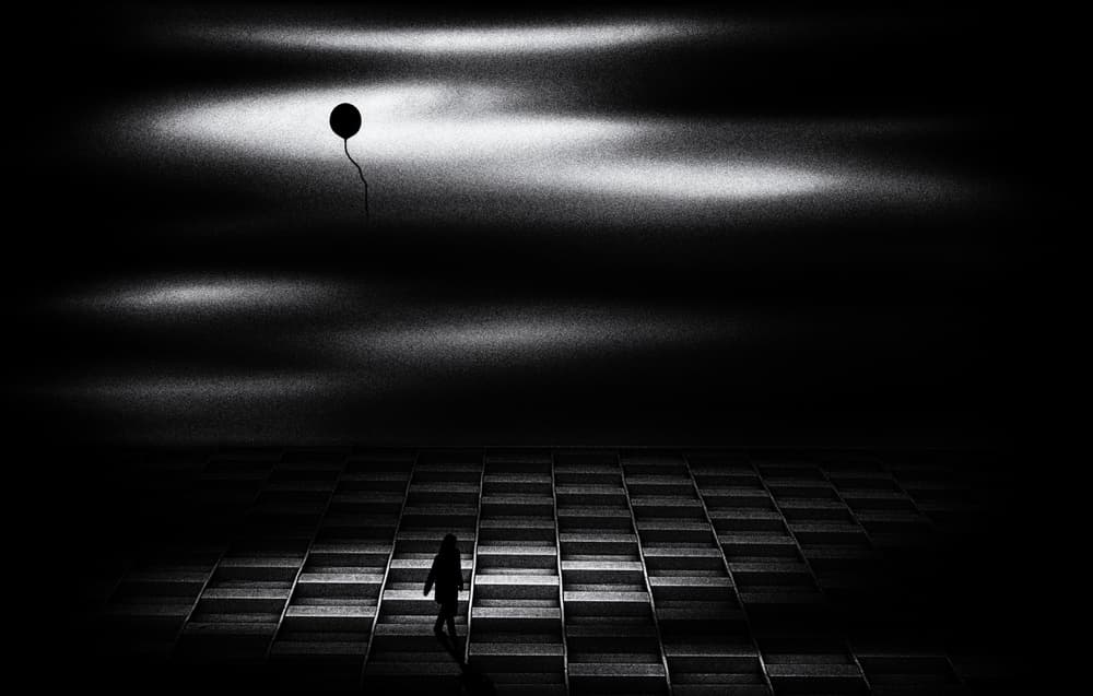 Solitary Path Black Balloon by Roxana Labagnara — canvas wall art