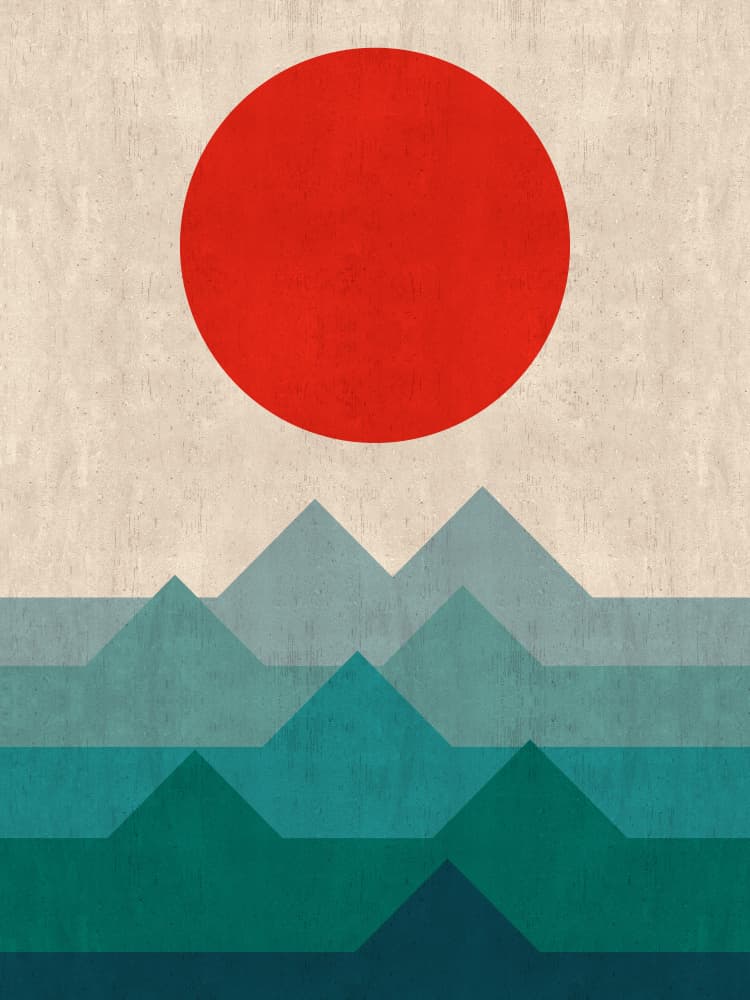 Red Sun Geometric Mountains by Vitor Costa — canvas wall art