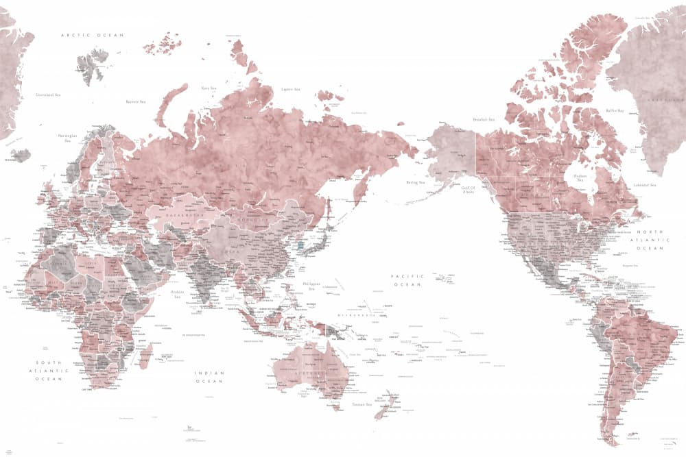 Rose Grey World Map by Rosana Laiz Blursbyai — canvas wall art