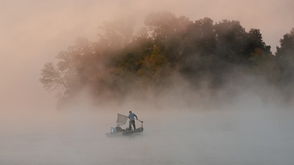 Misty Morning Fisherman by 李从军 / Austin Li — canvas wall art