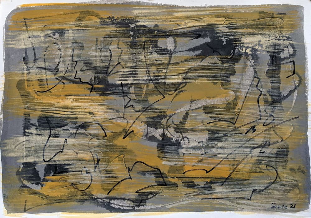 Dynamic Grey Ochre by Lena Kolambet — canvas wall art