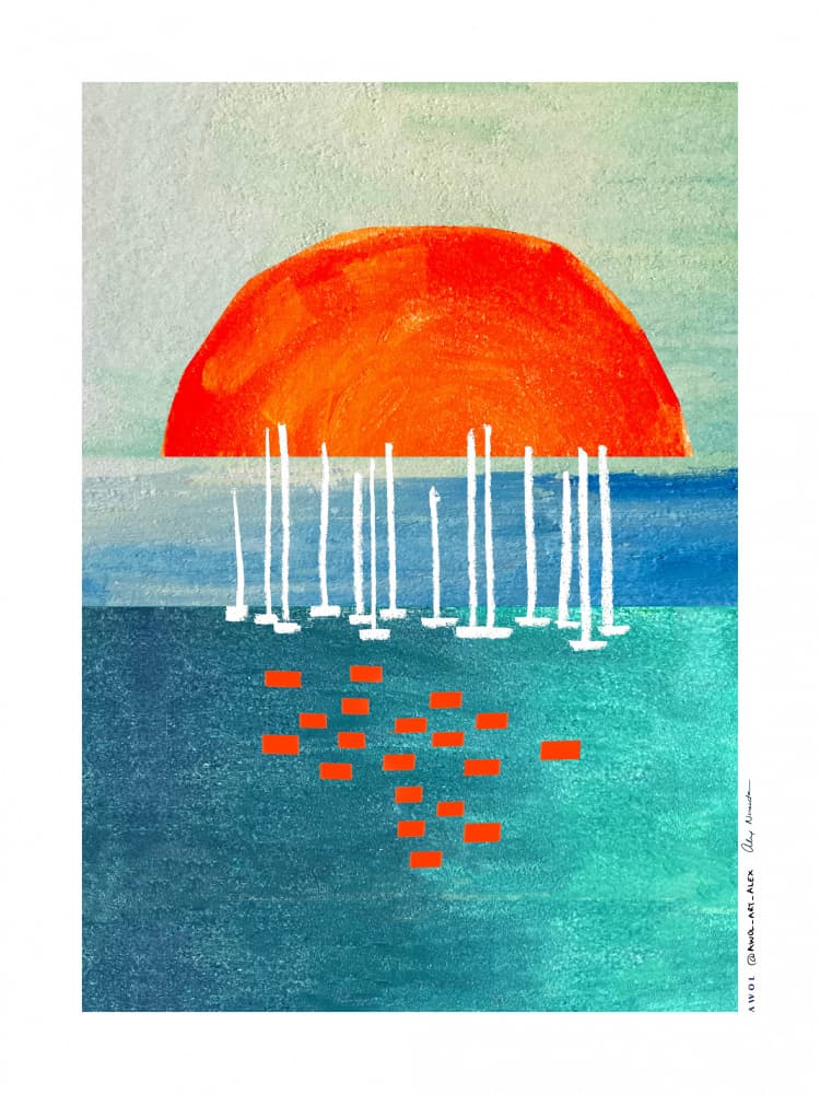 Orange Sun Sailboats by Awol Art Alex — canvas wall art