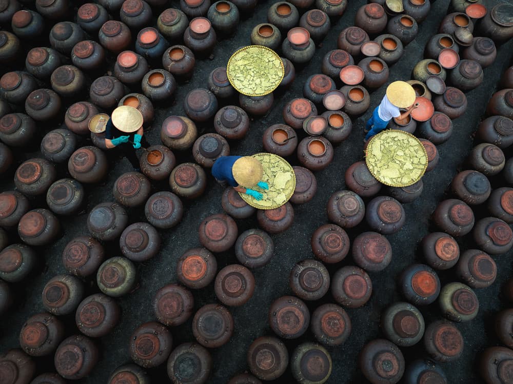 Overhead Jar Workers by Mei Xu — canvas wall art