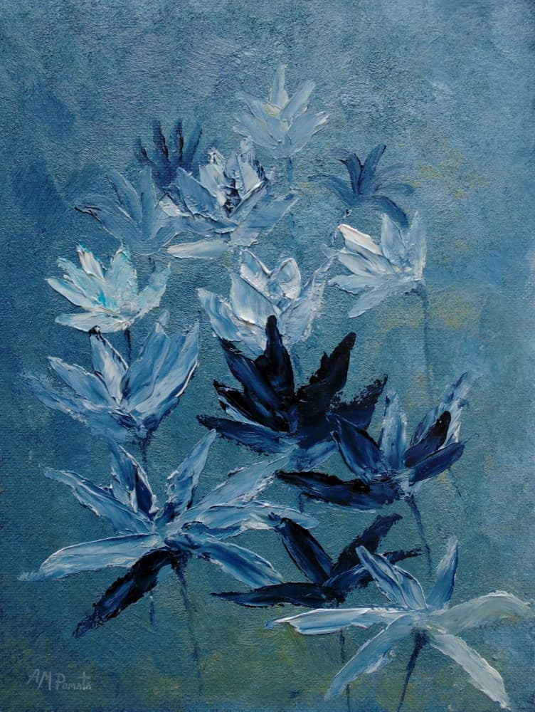 Blue Abstract Flowers by Angeles M. Pomata — canvas wall art