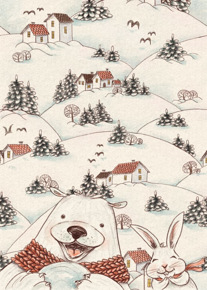Cheerful Snow Friends by Olena Kovalova — canvas wall art